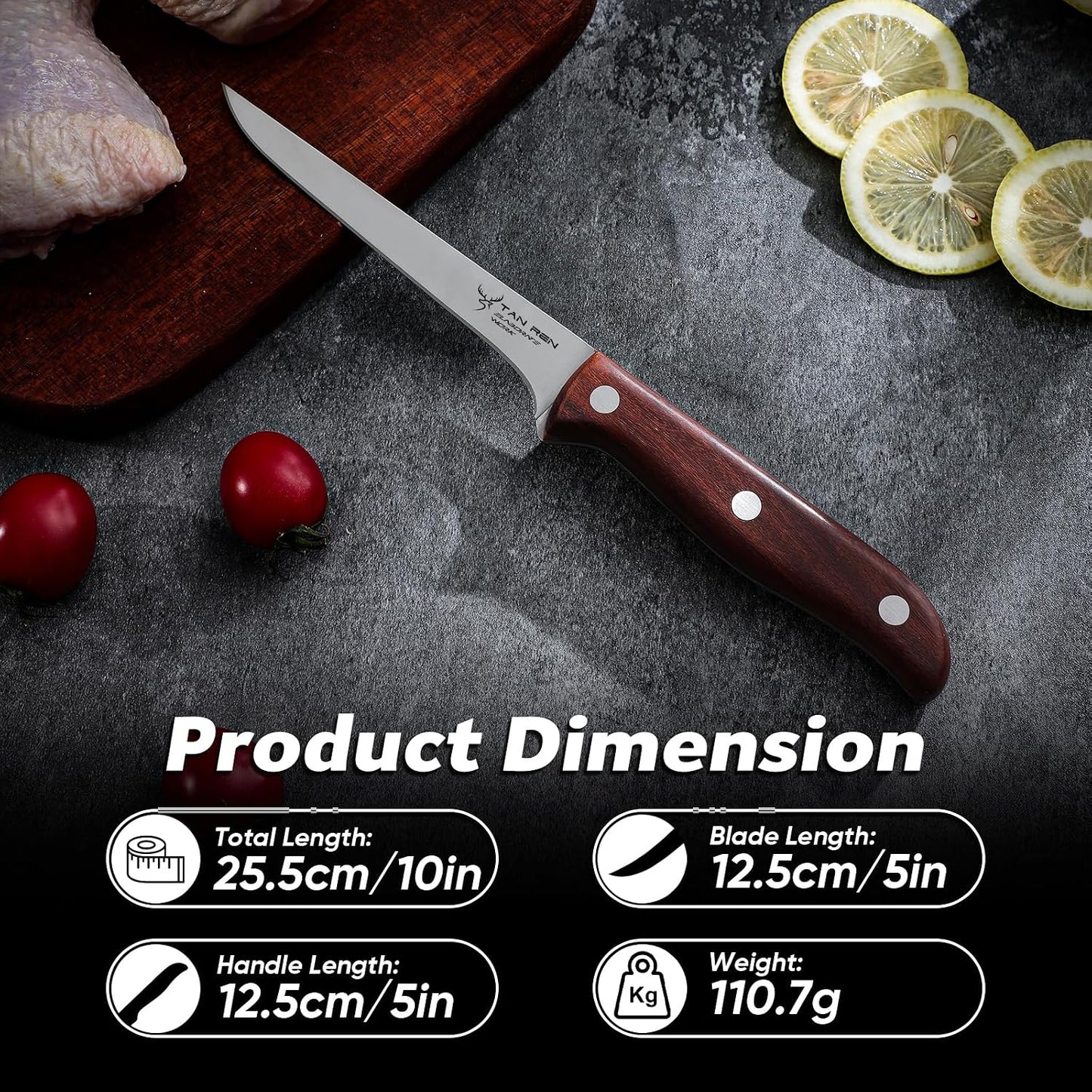 TAN REN Boning Knife for Meat Cutting, 5 Inch Brisket Trimming Knife | Stainless Boning Knives with Sheath, Meat Trimming Butcher Knife, Flexible Carving Knife for Meat