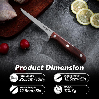 TAN REN Boning Knife for Meat Cutting, 5 Inch Brisket Trimming Knife | Stainless Boning Knives with Sheath, Meat Trimming Butcher Knife, Flexible Carving Knife for Meat