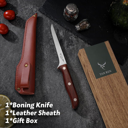 TAN REN Boning Knife for Meat Cutting, 5 Inch Brisket Trimming Knife | Stainless Boning Knives with Sheath, Meat Trimming Butcher Knife, Flexible Carving Knife for Meat