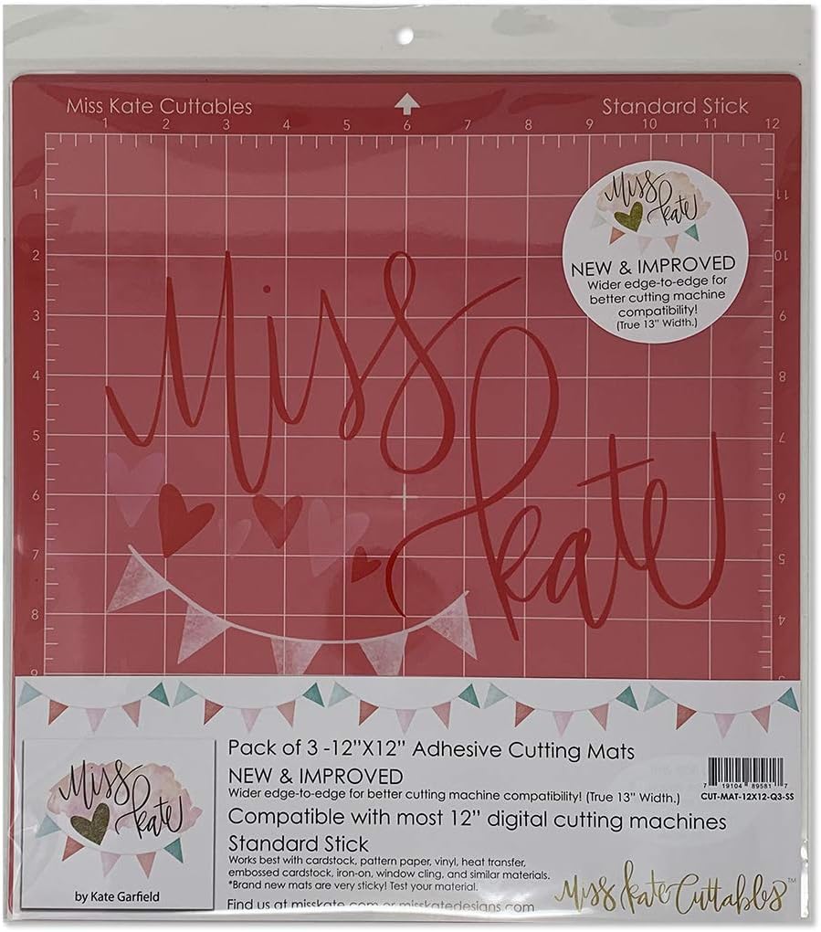 MK Mat for Cricut Silhouette - 12"x12" - New & Improved (Wider & Better Markings) - Standard Stick Pink Cutting Mat (3 Pack)