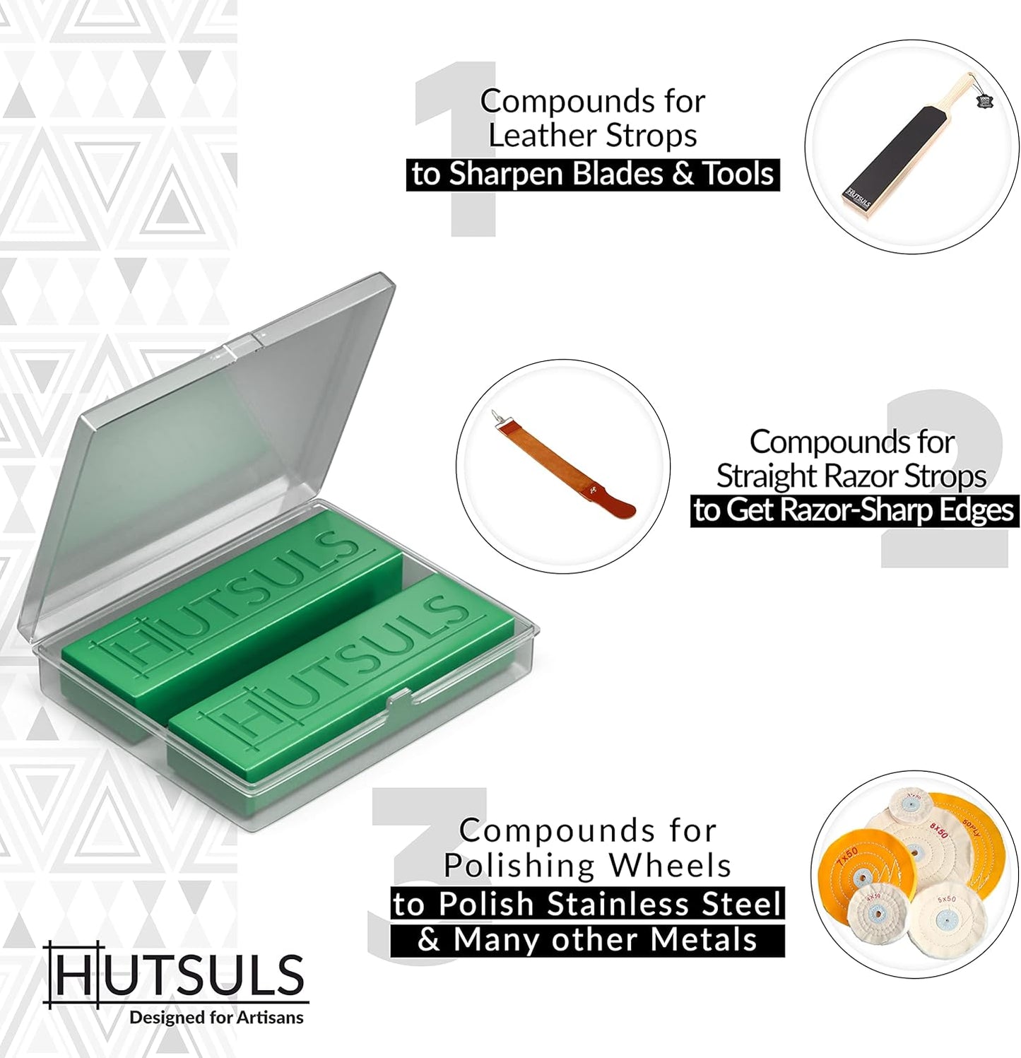Knife Stropping Compound With Case - (2-Pack, 5 Oz Total) for Razor-Sharp Edges, Green Buffing Bars Easy to Use With Leather Strop Guide
