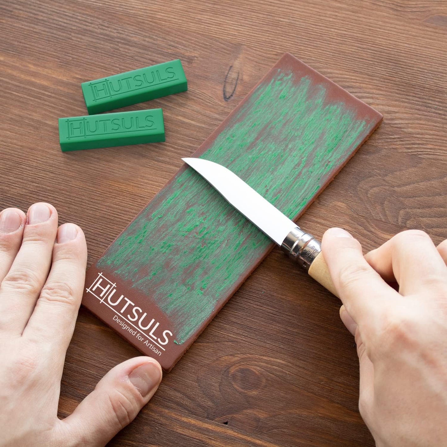 Knife Stropping Compound With Case - (2-Pack, 5 Oz Total) for Razor-Sharp Edges, Green Buffing Bars Easy to Use With Leather Strop Guide