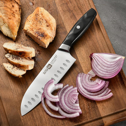 Klingen 15 Piece German Steel Kitchen Knife Set With Block | High Carbon German Steel, Full Tang Forged, 15-17 Degree Edge Angle, Non-Slip Ergonomic Handles, Dish-Washer Safe