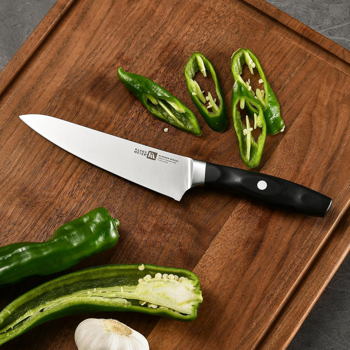 Klingen 15 Piece German Steel Kitchen Knife Set With Block | High Carbon German Steel, Full Tang Forged, 15-17 Degree Edge Angle, Non-Slip Ergonomic Handles, Dish-Washer Safe