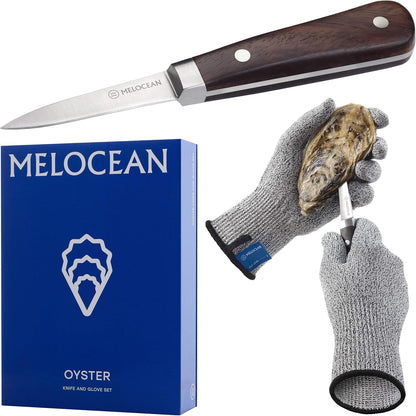 Professional Oyster Shucking Knife and Gloves Set in Gift Box | 6.3” Full Tang French 3cr13 Stainless Steel Oyster Knife, EN388 Level 5 Cut-Resistant Gloves S-XL, Clam Oyster Shucker Kit
