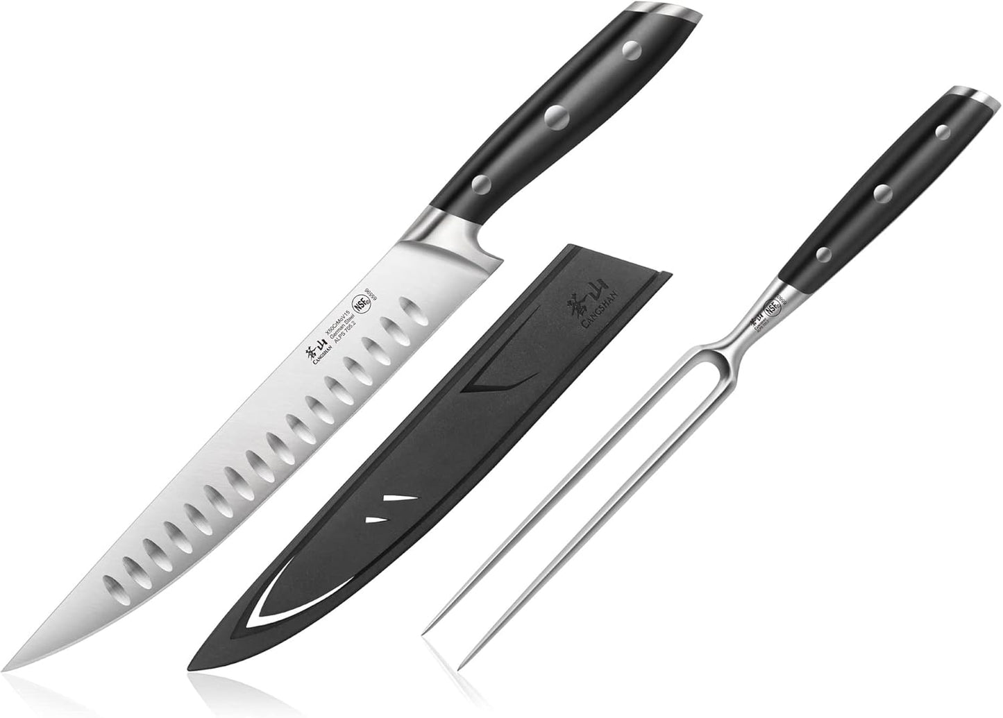 Cangshan ALPS Series 502803 German Steel Forged 2-Piece Carving Set with Sheaths, Black