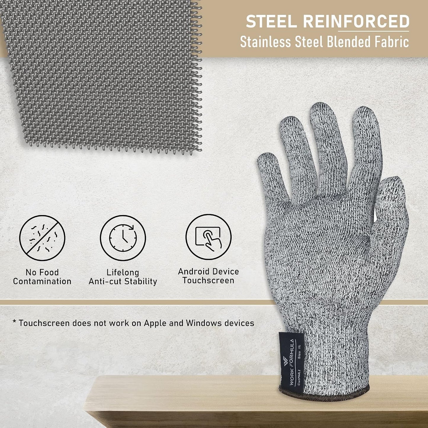 4 pcs Kitchen Cut Resistant Glove Food Grade Snug Fit for Women Men Kids Chefs Butchers