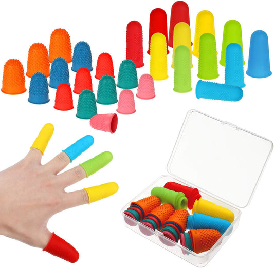 32 Pcs Rubber Finger Pads Tips, Silicone Hot Finger Protectors | Thimble Office Cover, Assorted Sizes for Counting Collating Sorting Task Hot Glue Sewing Office Supplies