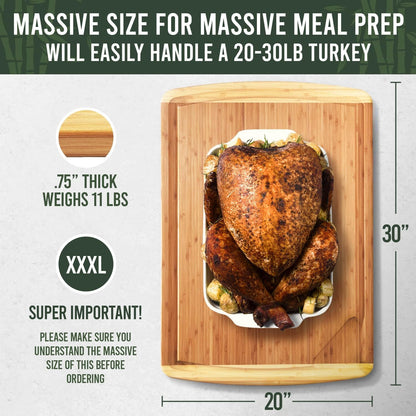 30 x 20 Organic Extra Large Cutting Board with Lifetime Replacements – Wood Bamboo Chopping Board - Wooden Butcher Block Cutting Board for Carving Turkey, Grilling Brisket and BBQ
