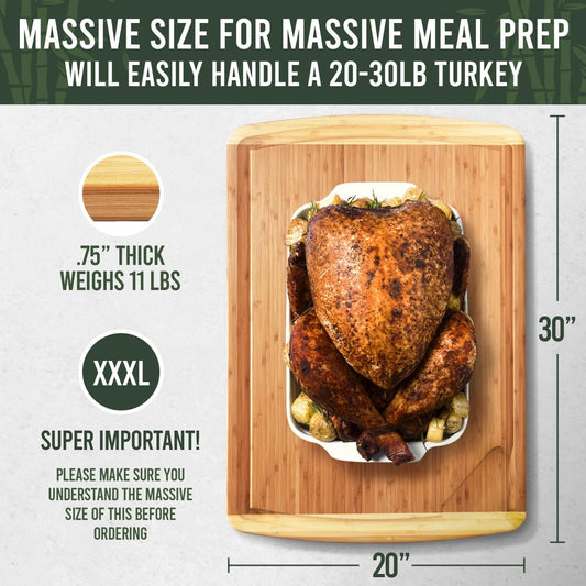 30 x 20 Organic Extra Large Cutting Board with Lifetime Replacements – Wood Bamboo Chopping Board - Wooden Butcher Block Cutting Board for Carving Turkey, Grilling Brisket and BBQ
