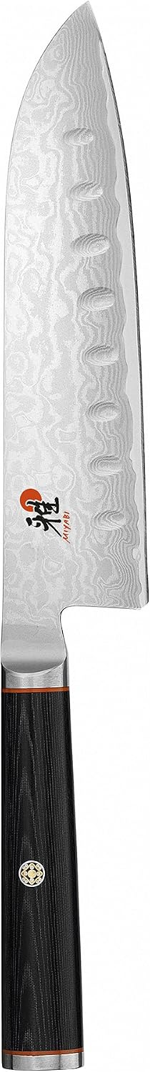 MIYABI Kaizen Hollow Edge Santoku Knife, 5.5-inch, Black/Stainless Steel