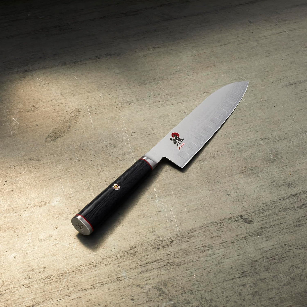 MIYABI Kaizen Hollow Edge Santoku Knife, 5.5-inch, Black/Stainless Steel