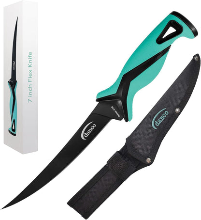 danco Pro Series 7-Inch Fillet Knife with German Steel Blade and Sheath | Pro Series 7-Inch Fillet Knife, Full Tang German G4116 Stainless Steel Blade, Teflon Coating, TPR Grip, Molded Nylon Sheath