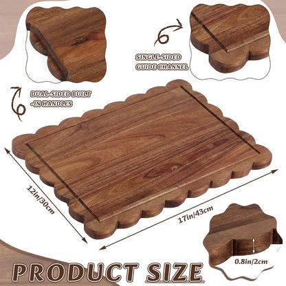 17" x 12" Scalloped Cutting Board Large Acacia Wood Cutting Board with Handle Butcher Block Wooden Trays for Kitchen Food Meat Fruit Vegetable Cheese
