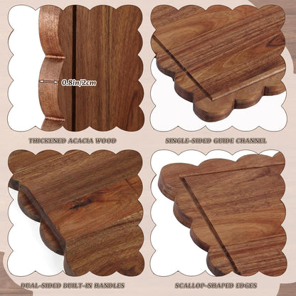 17" x 12" Scalloped Cutting Board Large Acacia Wood Cutting Board with Handle Butcher Block Wooden Trays for Kitchen Food Meat Fruit Vegetable Cheese