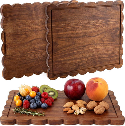 17" x 12" Scalloped Cutting Board Large Acacia Wood Cutting Board with Handle Butcher Block Wooden Trays for Kitchen Food Meat Fruit Vegetable Cheese