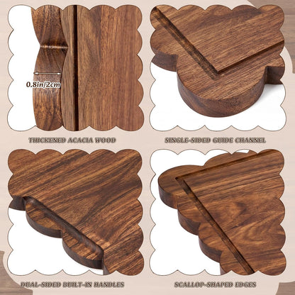 17" x 12" Scalloped Cutting Board Large Acacia Wood Cutting Board with Handle Butcher Block Wooden Trays for Kitchen Food Meat Fruit Vegetable Cheese
