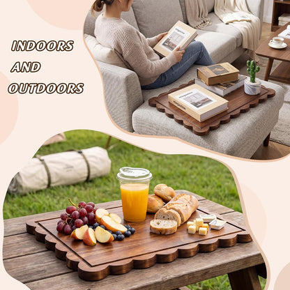17" x 12" Scalloped Cutting Board Large Acacia Wood Cutting Board with Handle Butcher Block Wooden Trays for Kitchen Food Meat Fruit Vegetable Cheese