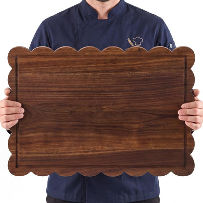 17" x 12" Scalloped Cutting Board Large Acacia Wood Cutting Board with Handle Butcher Block Wooden Trays for Kitchen Food Meat Fruit Vegetable Cheese