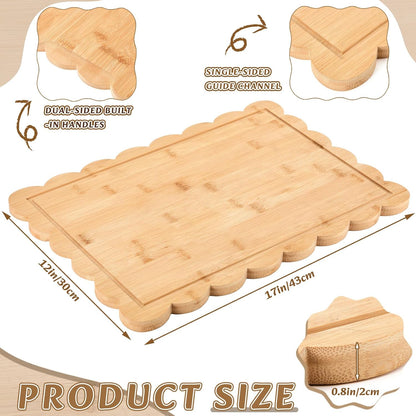 17" x 12" Scalloped Cutting Board Large Acacia Wood Cutting Board with Handle Butcher Block Wooden Trays for Kitchen Food Meat Fruit Vegetable Cheese