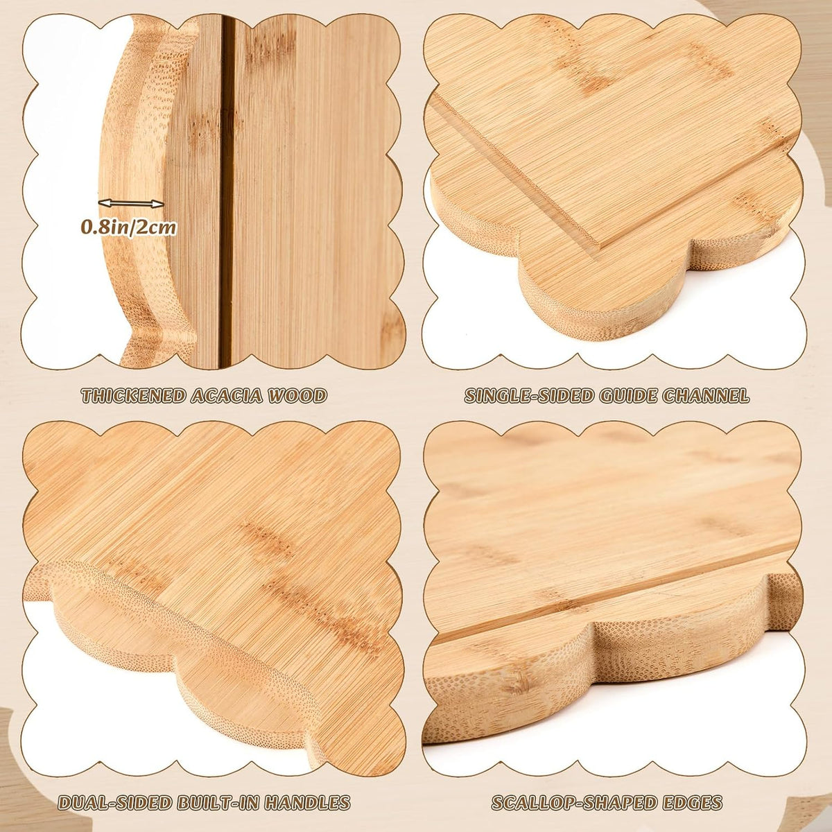 17" x 12" Scalloped Cutting Board Large Acacia Wood Cutting Board with Handle Butcher Block Wooden Trays for Kitchen Food Meat Fruit Vegetable Cheese
