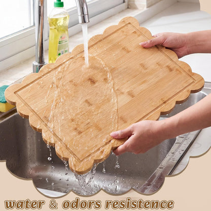 17" x 12" Scalloped Cutting Board Large Acacia Wood Cutting Board with Handle Butcher Block Wooden Trays for Kitchen Food Meat Fruit Vegetable Cheese
