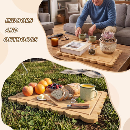 17" x 12" Scalloped Cutting Board Large Acacia Wood Cutting Board with Handle Butcher Block Wooden Trays for Kitchen Food Meat Fruit Vegetable Cheese