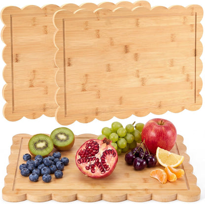 17" x 12" Scalloped Cutting Board Large Acacia Wood Cutting Board with Handle Butcher Block Wooden Trays for Kitchen Food Meat Fruit Vegetable Cheese