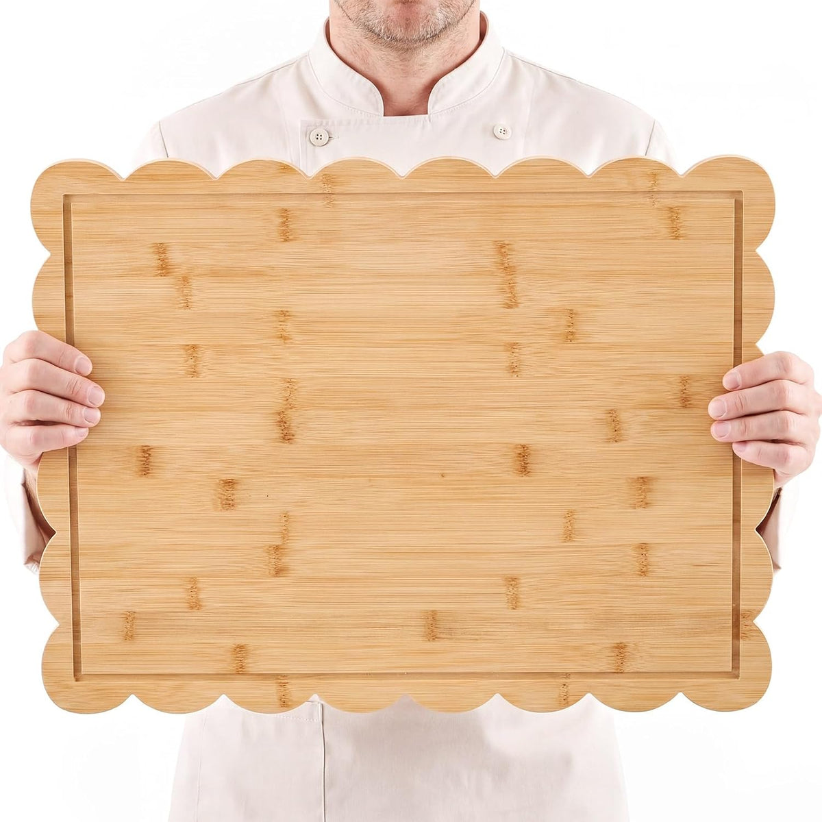 17" x 12" Scalloped Cutting Board Large Acacia Wood Cutting Board with Handle Butcher Block Wooden Trays for Kitchen Food Meat Fruit Vegetable Cheese