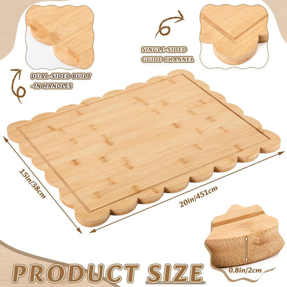 17" x 12" Scalloped Cutting Board Large Acacia Wood Cutting Board with Handle Butcher Block Wooden Trays for Kitchen Food Meat Fruit Vegetable Cheese