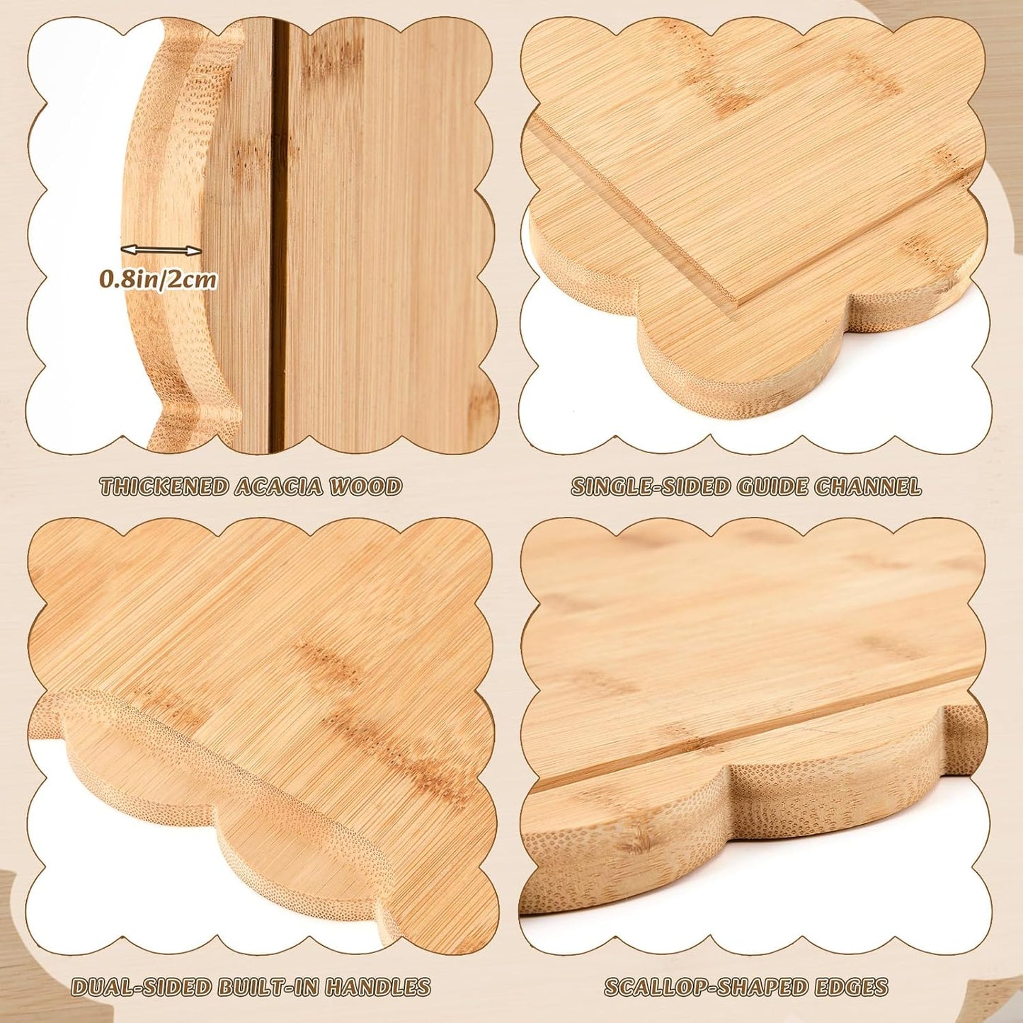17" x 12" Scalloped Cutting Board Large Acacia Wood Cutting Board with Handle Butcher Block Wooden Trays for Kitchen Food Meat Fruit Vegetable Cheese