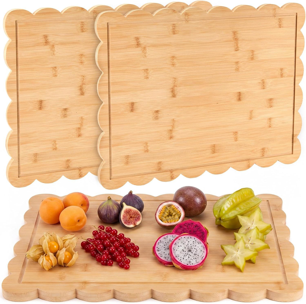 17" x 12" Scalloped Cutting Board Large Acacia Wood Cutting Board with Handle Butcher Block Wooden Trays for Kitchen Food Meat Fruit Vegetable Cheese