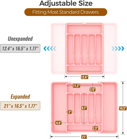 Extra Large Expandable Silverware Organizer, BPA-Free Food-Safe Cutlery Flatware Organizer, Kitchen Utensil Drawer Organizer, Adjustable Silverware Holder for Spoons Forks Knives, Black