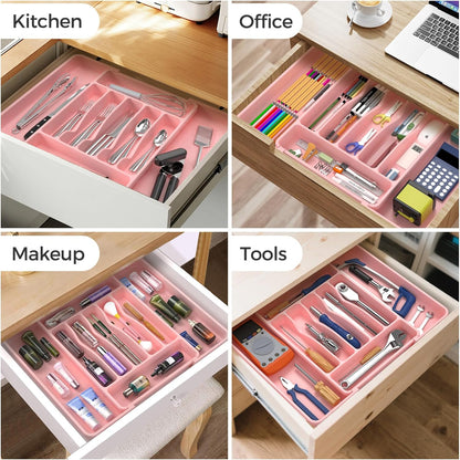 Extra Large Expandable Silverware Organizer, BPA-Free Food-Safe Cutlery Flatware Organizer, Kitchen Utensil Drawer Organizer, Adjustable Silverware Holder for Spoons Forks Knives, Black
