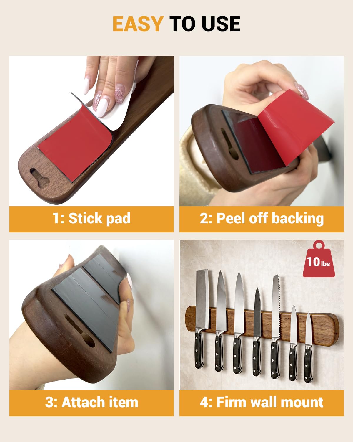 6-Pack Self-Adhesive Strips (3.3" × 1.9") for Magnetic Knife Holder – No Drill, No Screws, Adhesive Replacement Stickers for Wall Mount (Strips Only, Holder Not Included)