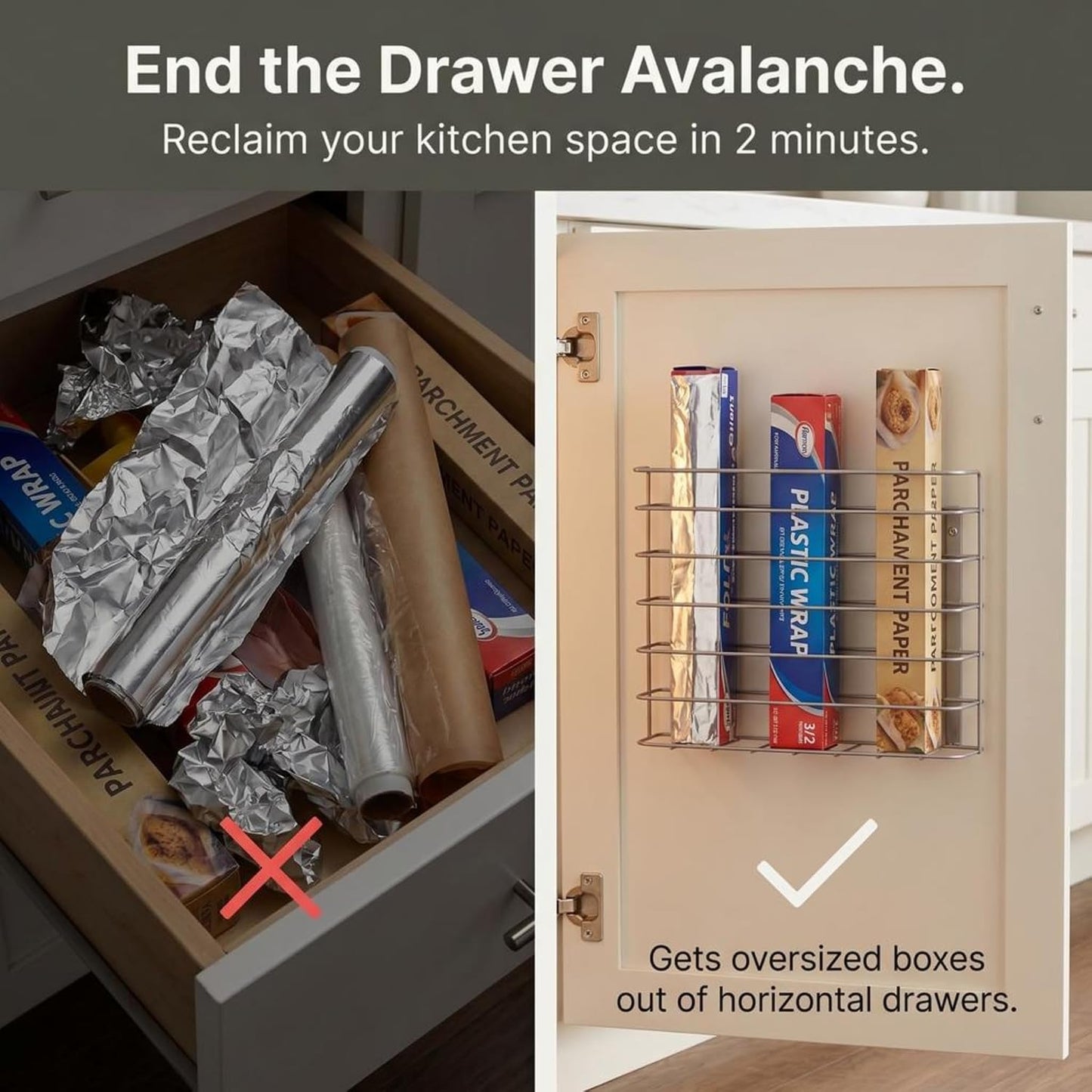 Tall Door Mount Cabinet Organizer with Steel Wire Frame in Nickel Powder Finish, Silver