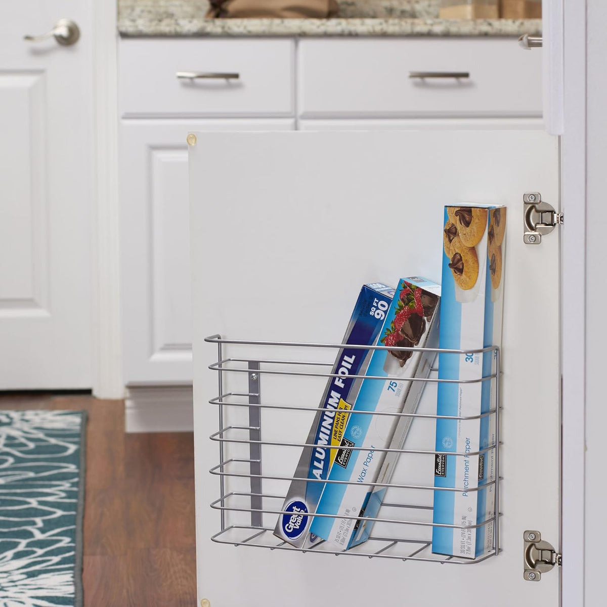 Tall Door Mount Cabinet Organizer with Steel Wire Frame in Nickel Powder Finish, Silver