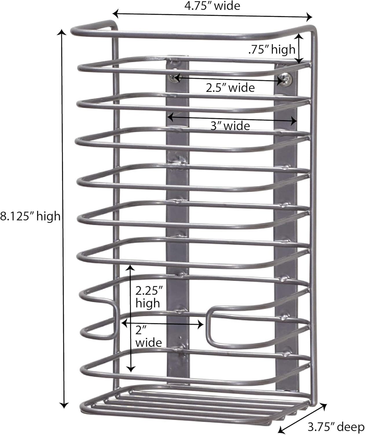 Tall Door Mount Cabinet Organizer with Steel Wire Frame in Nickel Powder Finish, Silver