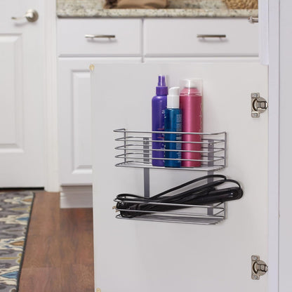 Tall Door Mount Cabinet Organizer with Steel Wire Frame in Nickel Powder Finish, Silver