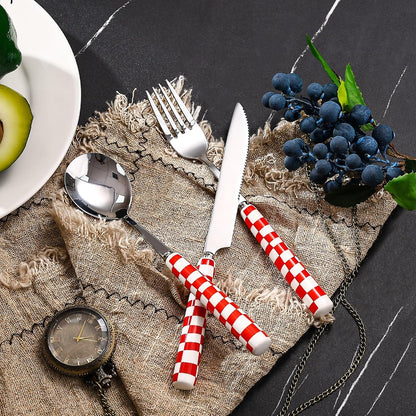 3-Piece Yellow Check Stainless Steel Flatware Set | Yellow Plaid Grip Three-Piece Utensil Set; Bright Kitchen Table Matching Cutlery