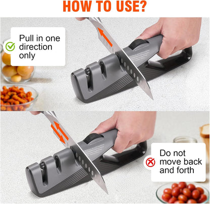 Knife Sharpener with 5 Adjustable Angle, Coarse & Fine Knife Sharpener Tool, Handheld Manual Knives Sharpener for All Knives Including Kitchen Knives, Pocket, Scissors