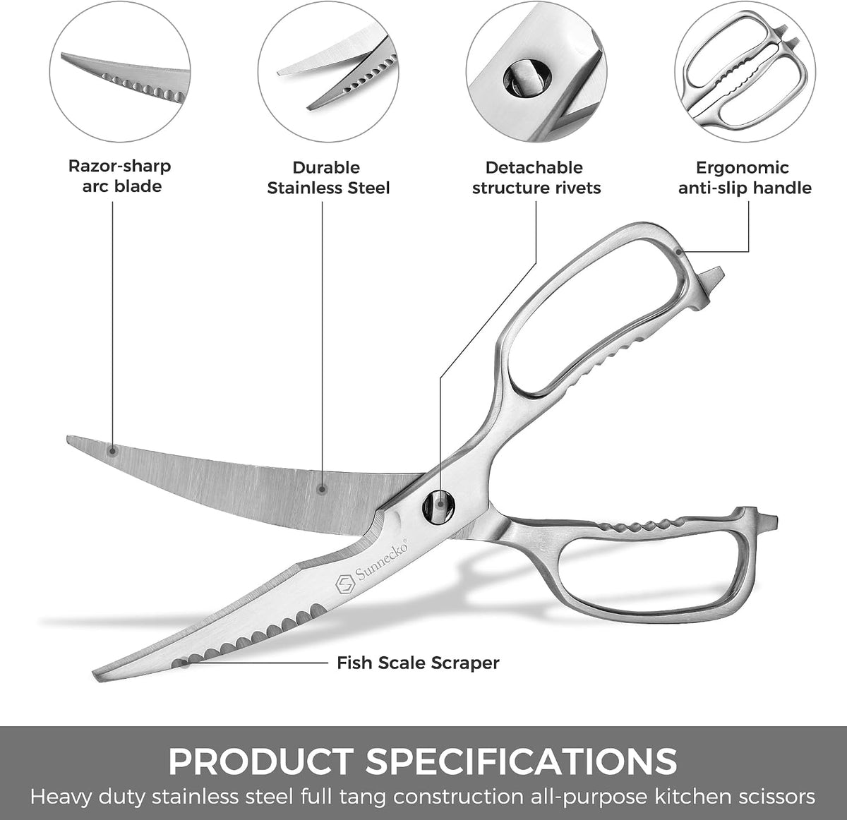Kitchen Scissors All Purpose Heavy Duty Scissors Titanium Coated, Kitchen Shears for Food, Micro Serrated with Detachable Blades