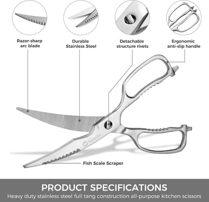 Kitchen Scissors All Purpose Heavy Duty Scissors Titanium Coated, Kitchen Shears for Food, Micro Serrated with Detachable Blades