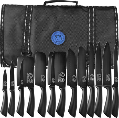 Knife Block Set, Chef Knives Set with Wooden Magnetic Knife Block, Fork, Cutting Board, Sharpening Stick, Scissors, Stainless Steel Japanese Kitchen Knives, Vegetable Slicer, Peeler, Gloves