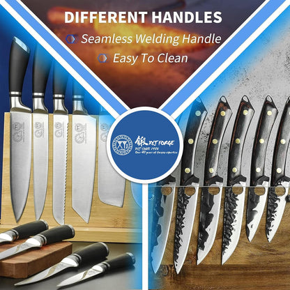 Knife Block Set, Chef Knives Set with Wooden Magnetic Knife Block, Fork, Cutting Board, Sharpening Stick, Scissors, Stainless Steel Japanese Kitchen Knives, Vegetable Slicer, Peeler, Gloves