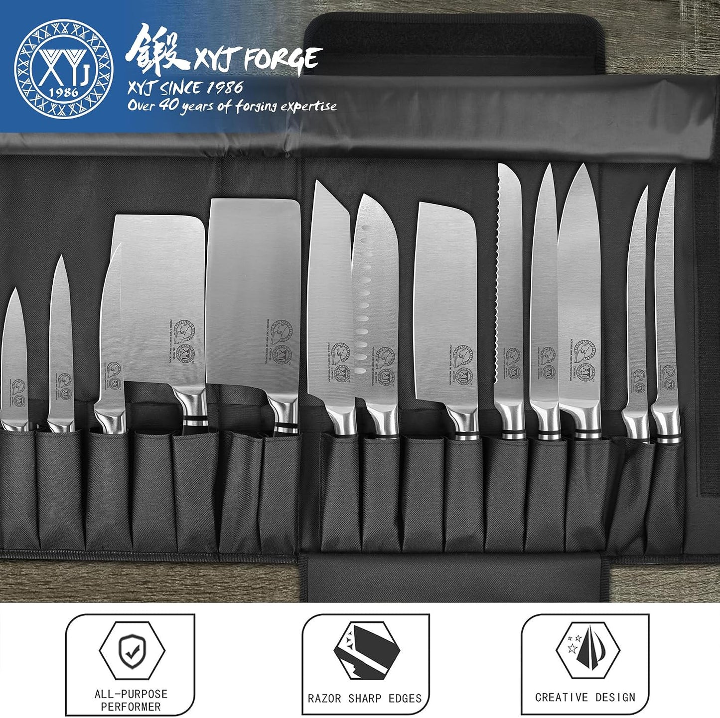 Knife Block Set, Chef Knives Set with Wooden Magnetic Knife Block, Fork, Cutting Board, Sharpening Stick, Scissors, Stainless Steel Japanese Kitchen Knives, Vegetable Slicer, Peeler, Gloves