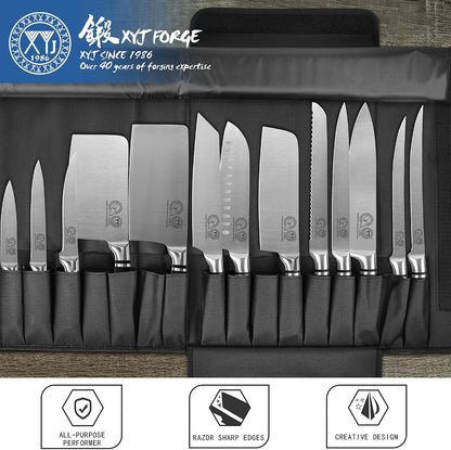 Knife Block Set, Chef Knives Set with Wooden Magnetic Knife Block, Fork, Cutting Board, Sharpening Stick, Scissors, Stainless Steel Japanese Kitchen Knives, Vegetable Slicer, Peeler, Gloves