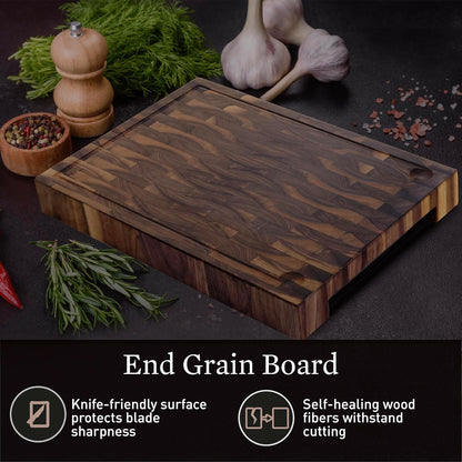 Cutting Board – Non Toxic End Grain Butcher Block with Handle, Charcuterie Boards, Cheese Board For Kitchen And Dining – Kitchen Must Haves Chopping Block - Food Safe Finishing