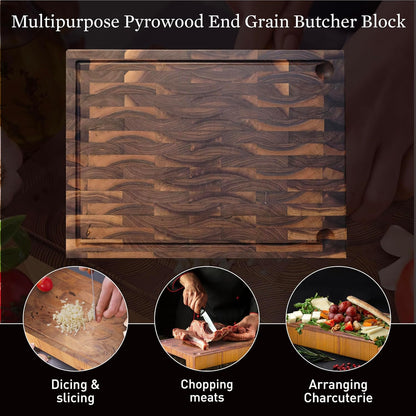 Cutting Board – Non Toxic End Grain Butcher Block with Handle, Charcuterie Boards, Cheese Board For Kitchen And Dining – Kitchen Must Haves Chopping Block - Food Safe Finishing