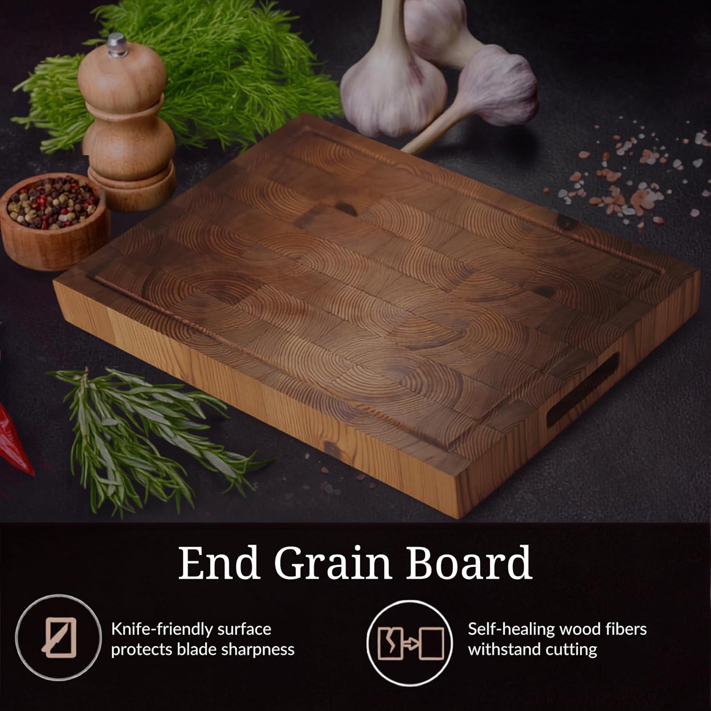 Cutting Board – Non Toxic End Grain Butcher Block with Handle, Charcuterie Boards, Cheese Board For Kitchen And Dining – Kitchen Must Haves Chopping Block - Food Safe Finishing